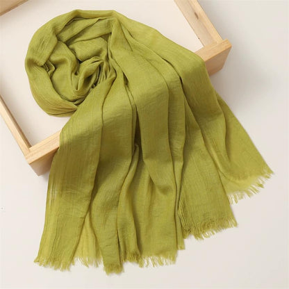 Solid color cotton and linen scarf, wrinkled all season versatile long sunscreen fashionable shawl - color: Autumn Fragrant Yellow