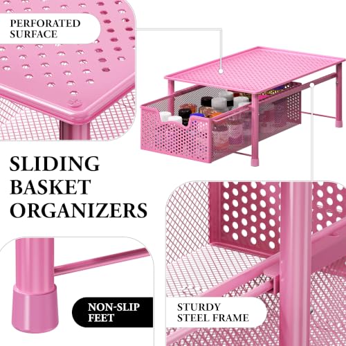 Simple Houseware Stackable Cabinet Basket Drawer Organizer, Pink - color: Pink, size: 1-Tier