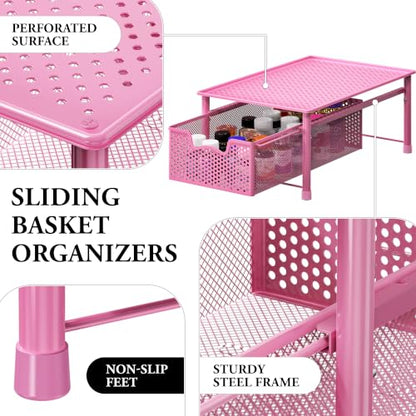 Simple Houseware Stackable Cabinet Basket Drawer Organizer, Pink - color: Pink, size: 1-Tier