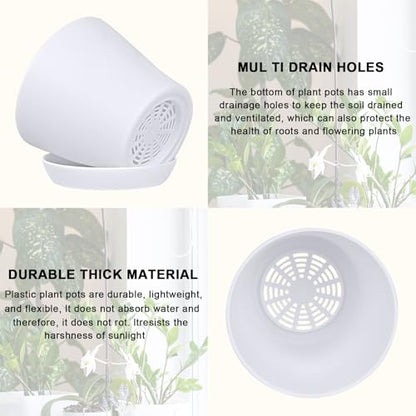 JERIA 16-Pack 4" Plastic Flower Plant Pots Thickened Seedlings Nursery Pots, Flower Plant Container Seed Starting Pots with Pallet (White) - color: White