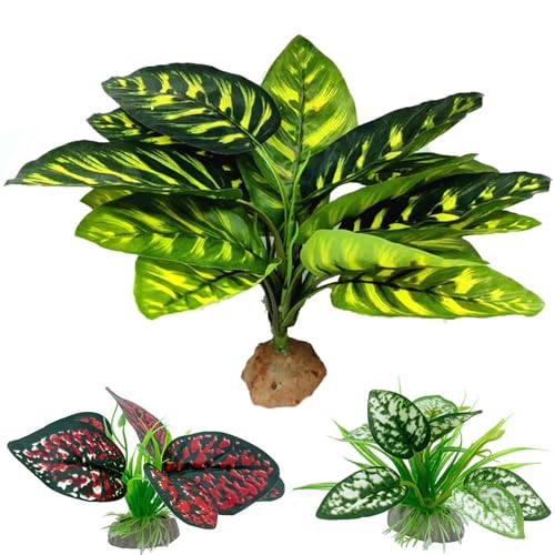 Moonorange Reptile Artificial Plants, Terrarium Plants Decorations Supplies, Aquarium Fish Tank Plant, Amphibian Habitat Hideout Tank Accessories(L Set-3pcs/B) - color: L Set-b
