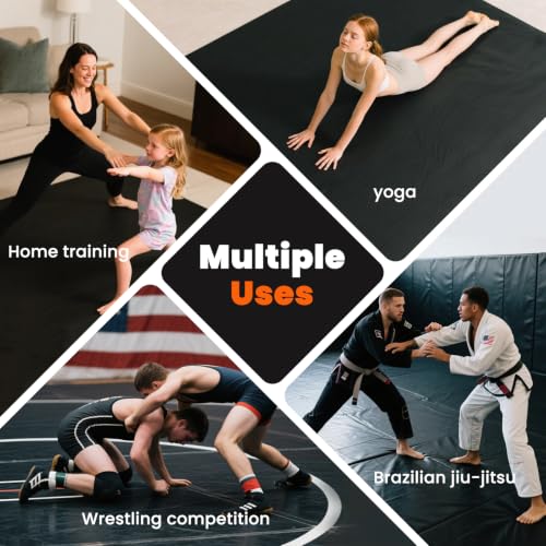 5'x10' Wrestling Mat, 1.2in Thick Roll-Up Jiu Jitsu Home Gym Mat | Waterproof Textured PVC Surface, Easy to Clean & Store, Lightweight & Portable, Ideal for Home Gym, Martial Arts & Stretching - color: Black