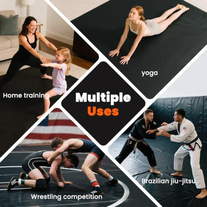5'x10' Wrestling Mat, 1.2in Thick Roll-Up Jiu Jitsu Home Gym Mat | Waterproof Textured PVC Surface, Easy to Clean & Store, Lightweight & Portable, Ideal for Home Gym, Martial Arts & Stretching - color: Black