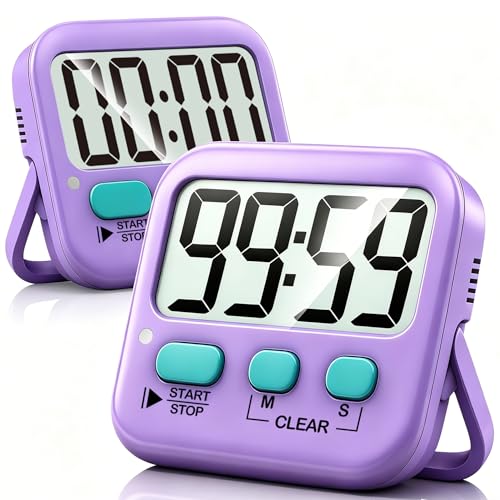 2 Pack Digital Timer for Kids Classroom Kitchen Timers for Cooking | w/ Battery, Easy to View, Alarm, Mute Mode, Count Down/Up, Magnetic, Kickstand, Hanging, Classroom Timer for Teacher Supplies - color: Fresh Purple
