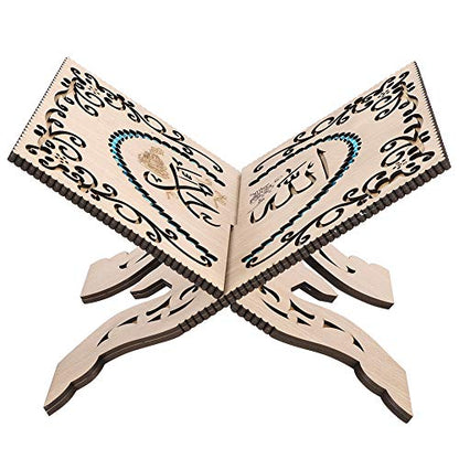 Gavigain Quran Folding Stand Vintage Wooden Carved Book Organizer Collapsable for Muslim Prayer