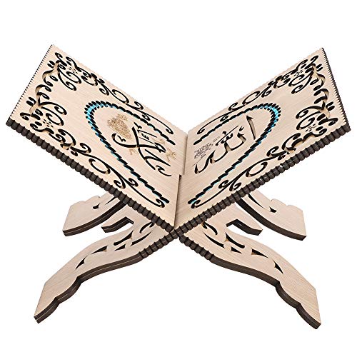 Gavigain Quran Folding Stand Vintage Wooden Carved Book Organizer Collapsable for Muslim Prayer