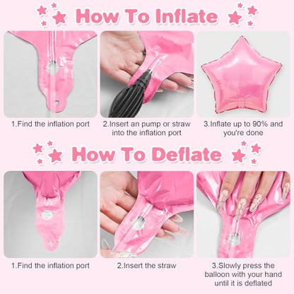 Pink Green Black Star Foil Balloons,12Pcs 18Inch Star Shaped Balloons - color: Black Green Pink