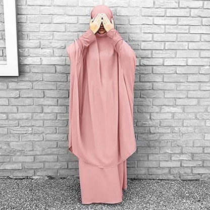 Women's Muslim Prayer Dress Hijab Scarf Eid Prayer Jilbab Khimar Niqab Burka Abaya Maxi Islamic Arabian Modest Cardi Robe - color: Pink