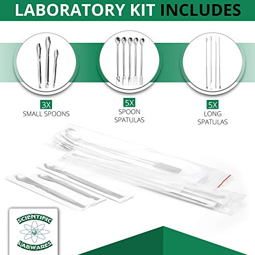 Laboratory Spoon Spatula Set - Long Handled Mixing & Measuring Equipment - Supplies for Labs, Sampling, Sculpting, Stirring, Making Makeup - Durable Stainless Steel - Set of 12 - size: 12 PC