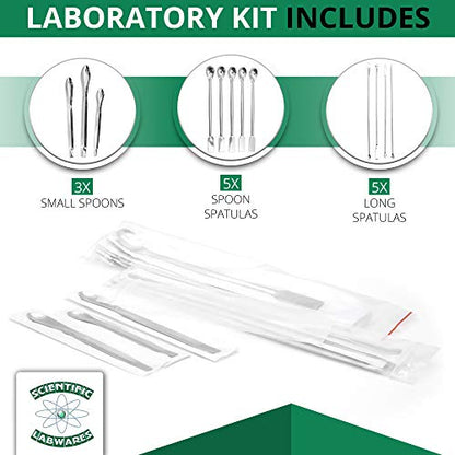 Laboratory Spoon Spatula Set - Long Handled Mixing & Measuring Equipment - Supplies for Labs, Sampling, Sculpting, Stirring, Making Makeup - Durable Stainless Steel - Set of 12 - size: 12 PC
