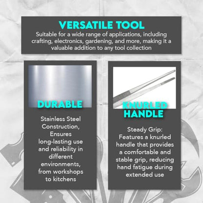 SE 12-Inch Stainless Steel Tweezers - Durable Knurled Handle Serrated Tip Design for Household and Professional Use - 513TW - size: 12 inch length