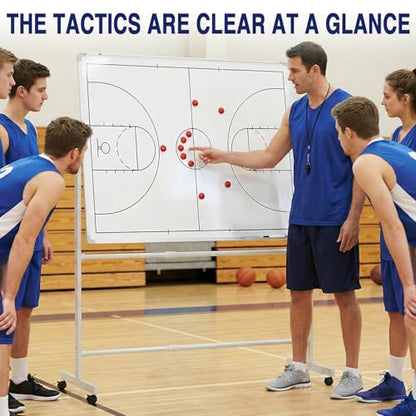 Generic Mobile Double-Sided Basketball Coaching Board Height Adjustable Whiteboard with Wheels Dry Erase Board with Magnets Pen & Eraser for Coaches - color: Basketball