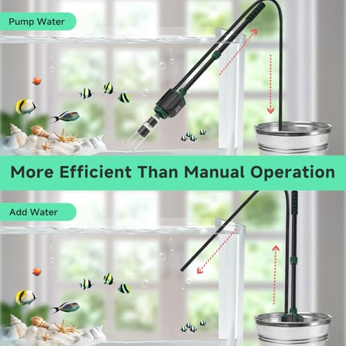 AQQA 6-in-1 Aquarium Gravel Cleaner, 600GPH Adjustable Flow Aquarium Vacuum | Electric DC Fish Tank Cleaner, Extendable Length, Supports Changing Water, Washing Sand, Water Filtering and Circulation
