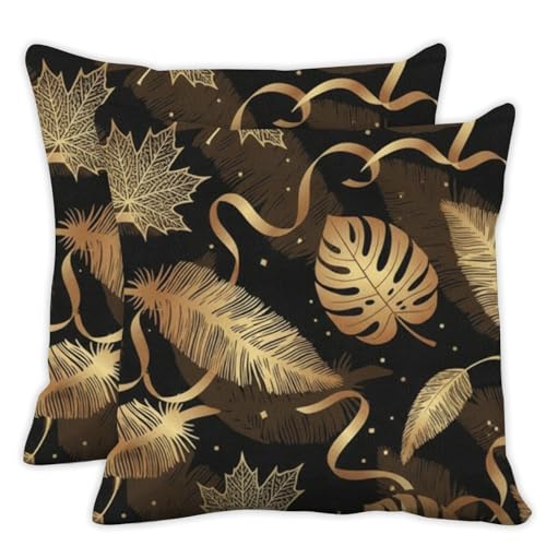 Modern Tropical Pillow Covers 18x18 in Botanical Pillow Covers 18x18 Set of 2 Luxury Elegant Glitter Gold and Black Pillows Cover Summer Monstera Palm Maple Leaves Pillows Cover Decor - color: Black Gold Foliage Decor