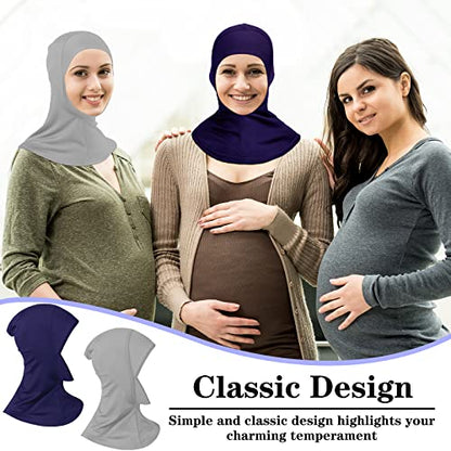 4 Pieces Modal Hijab Cap Adjustable Muslim Stretchy Turban Full Cover Shawl Cap Full Neck Coverage for Lady - color: Black, White, Blue, Gray
