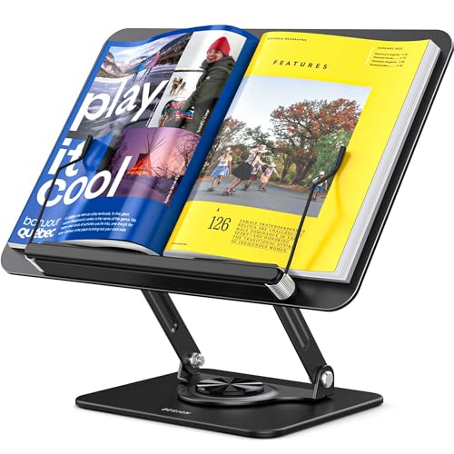 BESIGN BS02 Book Stand for Reading, Adjustable Book Holder, Ergonomic Laptop Stand, Cookbook Stand, Recipe Book Holder with Elastic Page Clips for Music Scores, Recipe, Tablet - color: Black