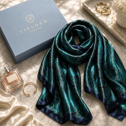 LONDON Women’s Satin Silky Scarf Gift Box Large Lightweight Silky Smooth Shawl Wrap for Hair, Head, Neck or Hijab - color: Yoga Mala - Box