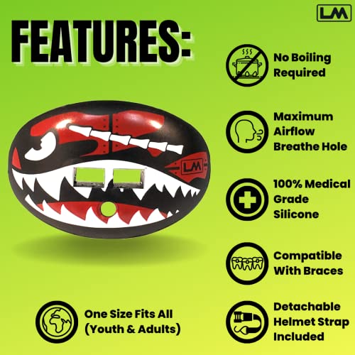 Loudmouth Football Mouth Guard | Military Flying Tiger Adult and Youth Mouth Guard | High Impact Mouth Piece for Sports | Dual Action Air Flow Mouth Guards | Pacifier Lip and Teeth Protector