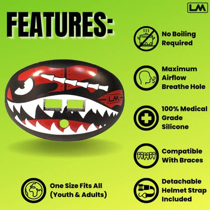 Loudmouth Football Mouth Guard | Military Flying Tiger Adult and Youth Mouth Guard | High Impact Mouth Piece for Sports | Dual Action Air Flow Mouth Guards | Pacifier Lip and Teeth Protector