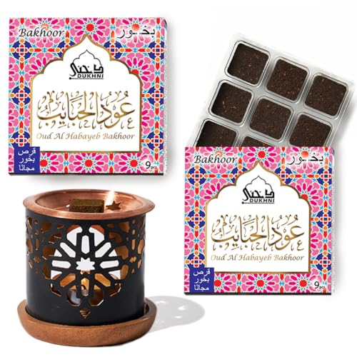 Dukhni Oud Habayeb Bakhoor Burner 2 x 9pcs Set | Rich Rose Bakhoor Incense - color: Oud Al Habayeb