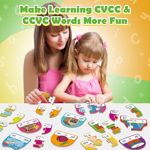 CVCC & CCVC Puzzle Cards for Kids,Phonics Games,Speech Therapy Toys for Toddlers,4 Alphabet Letter Word Puzzle,Learning Reading Spelling Games,Preschool Kindergarten Classroom Must Haves - style: CVCC & CCVC