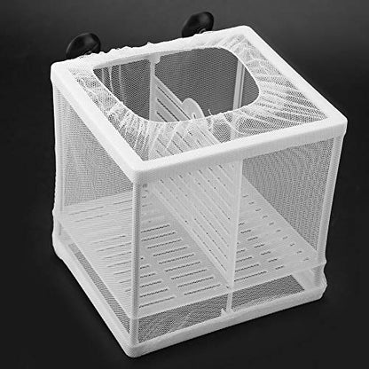 Fish Breeder, Large Breeder Net with Suction Cups, Nylon Mesh Fish Fry Hatchery Isolation Box Separation Net for Fish, Plants, Shrimp on Aquarium Tank, 6.2 x 6.2 x 5.5in