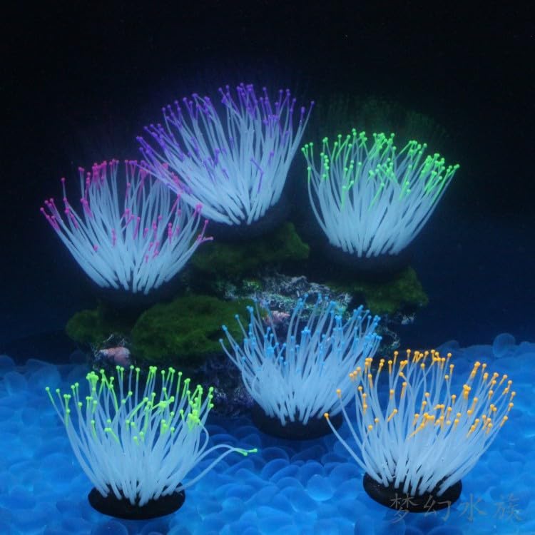Fish Tank Decorations, Artificial Sea Anemone Aquarium Décor for Fish Tank, Silicone Coral Plant with Glowing Effect, Vivid Aquarium Plants for Betta Fish Tank Accessories Underwater
