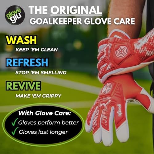 gloveglu Goalkeeper Glove Spray Bundle | 120ml Goalkeeper Glove MEGAgrip Spray + 50ml Goalkeeper Glove Wash & Prepare Spray | Ideal for Goalies, Soccer Training & Match Day Performance - style: Wash + Revive