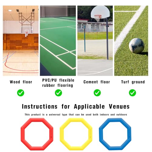 Agility Rings 3 Pcs Suitable for Sports & Fitness Step Training, Non-Slip Silicone Speed Training Rings with 192 Suction Cups, Training Equipment for Basketball Soccer Street Dance - color: Red