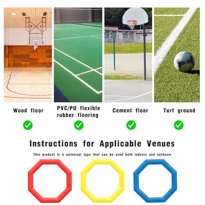 Agility Rings 3 Pcs Suitable for Sports & Fitness Step Training, Non-Slip Silicone Speed Training Rings with 192 Suction Cups, Training Equipment for Basketball Soccer Street Dance - color: Red
