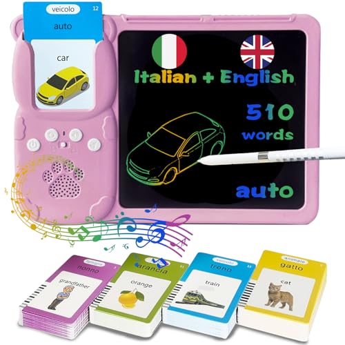 Talking Flash Cards with Writing Tablet - Italian English, Pink - color: Italian, size: Pink