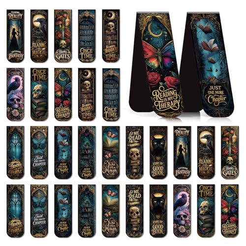 Dark Romance Magnetic Bookmark Gifts - Cosmisun 30 Pcs Romance Bookish Magnetic Bookmarks Gothic Skull Butterfly Book Marks Page Magnets Marker Clip for Women Book Lovers Students Teacher Reading Gift - style: Dark Romance