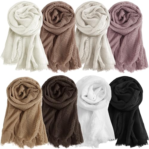 Zhanmai 8 Pcs Women Cotton Hijab Scarf Bulk for All Season Muslim Scarf Shawl Crinkle Hijab Mixed Color - color: Neutral Colors