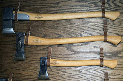 1844 Helko Werk Made in USA Genuine Leather Axe Hangers Pair Brown (8878A) | Frontier Collection Premium Leather Wall Hanging Straps Adjustable Buckle for Axes Hatchets Tools for Heavy Duty Display - color: Brown