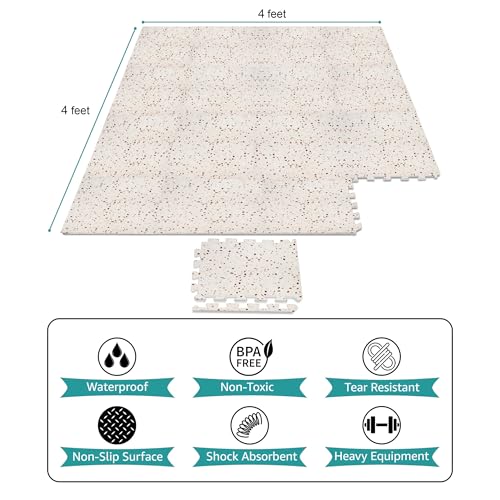 Sorbus Wood Grain Floor Mats Foam Interlocking Mats Each Tile 1 Square Foot 3/8-Inch Thick Flooring Wood Mat Tiles - Home Office Playroom Basement Trade Show (16 Tiles,16 Sq ft, Terrazzo) - color: Terrazzo