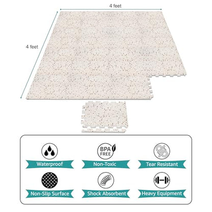 Sorbus Wood Grain Floor Mats Foam Interlocking Mats Each Tile 1 Square Foot 3/8-Inch Thick Flooring Wood Mat Tiles - Home Office Playroom Basement Trade Show (16 Tiles,16 Sq ft, Terrazzo) - color: Terrazzo