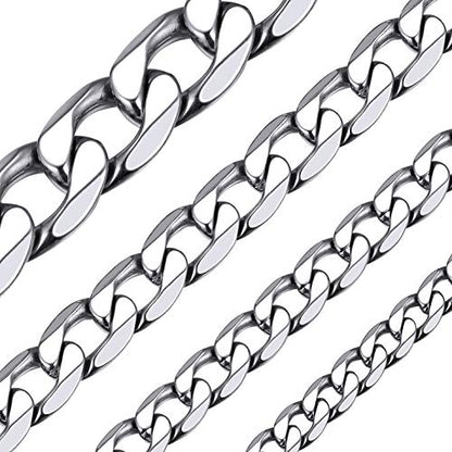 ChainsHouse Stainless Steel Cuban Link Chain Necklace for Men Women, Black/14K Gold Plated Flat Cuban Chain, 4mm/6mm/9mm/13mm Width Hip Hop Jewelry Mens Cuban Chain, 14"-30" Length-with Gift Box - color: B: 6mm width-steel, size: 18 Inches