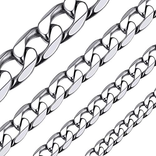 ChainsHouse Stainless Steel Cuban Link Chain Necklace for Men Women, Black/14K Gold Plated Flat Cuban Chain, 4mm/6mm/9mm/13mm Width Hip Hop Jewelry Mens Cuban Chain, 14"-30" Length-with Gift Box - color: B: 6mm width-steel, size: 18 Inches