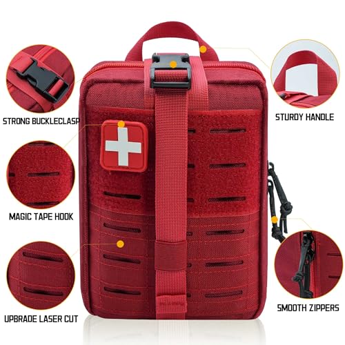 Ifak Pouch - 2 Pack Rip Away Molle Tactical Medical Pouch, Empty First Aid Kit Bag for Duty Belt (2 Pack RED) - color: 2 Pack Red