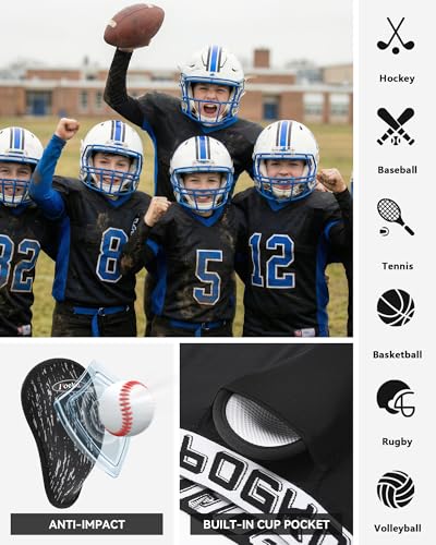 Youth Boys Baseball Cup Underwear Kids Football Compression Shorts with Soft Protective Athletic Cup Boxer Brief - color: Black+black, size: X-Small