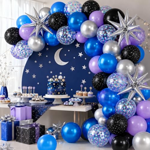 Outer Space Balloons, 12 Inch Purple and Black Balloon for Birthday Party - color: Black and Sliver, size: 30PC