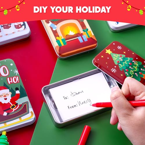 JOYIN 6PCS Gift Card Holder Boxes Christmas, 4.33” x 2.6” x 0.6” Tins Money Cash Holders Unique for Xmas Holiday Birthday Present Decor, Party Favors Silver Coin Boxes with Lids in 6 Designs
