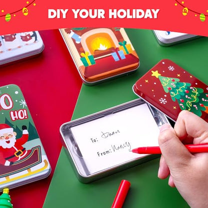 JOYIN 6PCS Gift Card Holder Boxes Christmas, 4.33” x 2.6” x 0.6” Tins Money Cash Holders Unique for Xmas Holiday Birthday Present Decor, Party Favors Silver Coin Boxes with Lids in 6 Designs