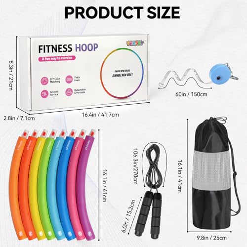 Phobby Weighted Exercise Hoop for Adults, Adjustable Fitness Hoop | 8 Detachable Hoop Sections with Jump Rope & Storage Bag, Home Gym Workout - style: Basic 2.2lb