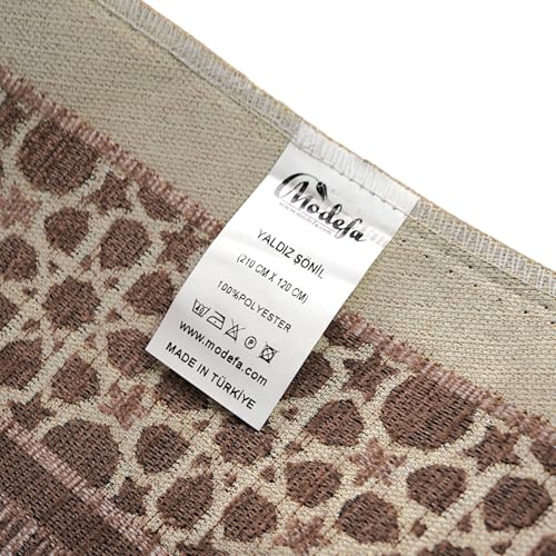 Modefa Turkish Islamic Prayer Mat - Wide Chenille Praying Mat - Multi Person Muslim Janamaz Sajada for Family - Large Gathering & Group Praying Carpet - Selcuk Star 3 Person (Beige) - color: Beige