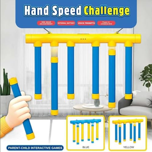 Reflective Drop Stick Challenge, Drop The Stick Game, Catch All DRO p Sticks Game, Hand Speed Challenge Ga me, Hand Eye Coordination Reaction Training Toy, Adjustable Speed, 3 Adjustable Speeds - color: Blue