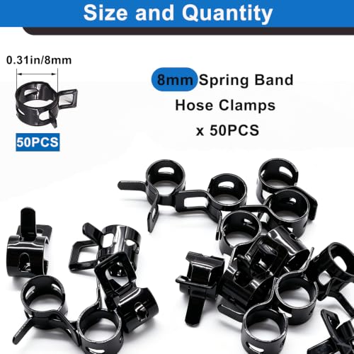 50Pcs 8mm Spring Band Hose Clamps, Black Fuel Line Hose Clamp Low Pressure Air Clip Strap for Silicone Vacuum Hose Fuel Line Clamps - color: Black-8mm-50pcs