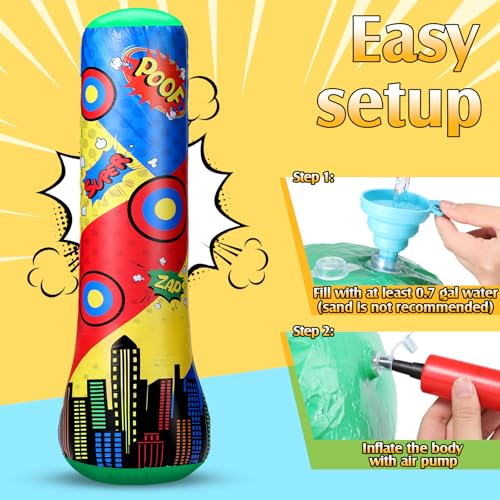 Jenaai 1 Pcs Punching Bag 47 Inches Inflatable Bopper Punching Bag with Bounce-Back Action Sport Bop Bopper for Practicing Karate Taekwondo (Shield)