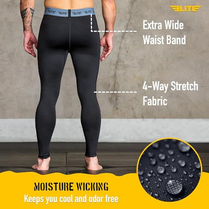 Elite Sports Men’s BJJ Spats Leggings Tights, Best Jiu Jitsu MMA no Gi spat Compression Pants for Men - size: Small
