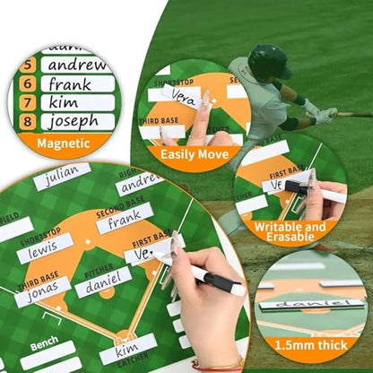 Magnetic Baseball Lineup Board, Double Sided Coaching Whiteboards, Dry Erase Coaching Lineup Boards, Baseball Lineup Board for Dugout
